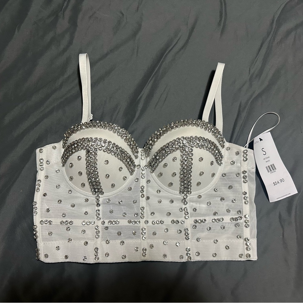 White embellished corest top